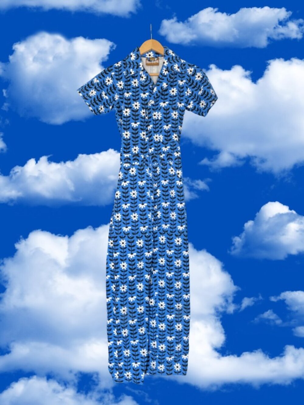 Big Bud Press Blue Daisy Chain Short Sleeve Everyday Jumpsuit Size XXS